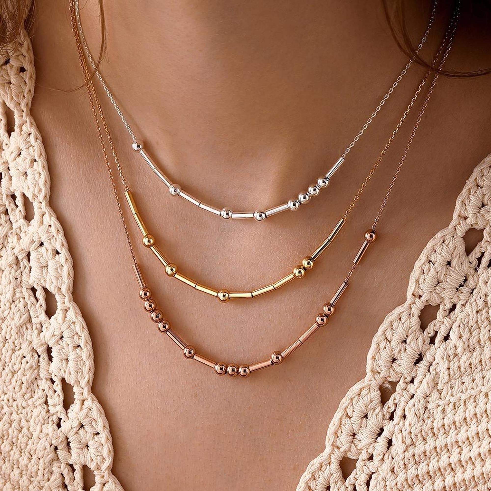 Morse Code Necklaces in Gold, Silver and Rose Gold
