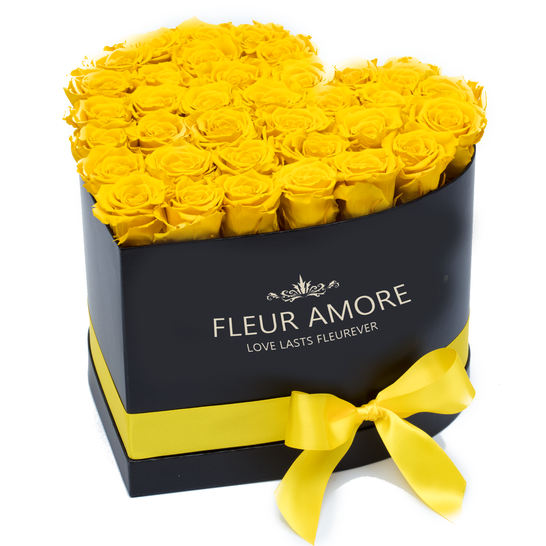 Yellow Preserved Roses | Heart Black Huggy Rose Box